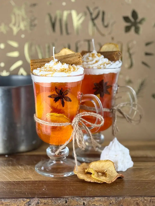 Handgemachte Duftkerze Apfelzauber mit getrocknetem Apfel, Zimtstange und Sternanis im Glas – kramMITcharme